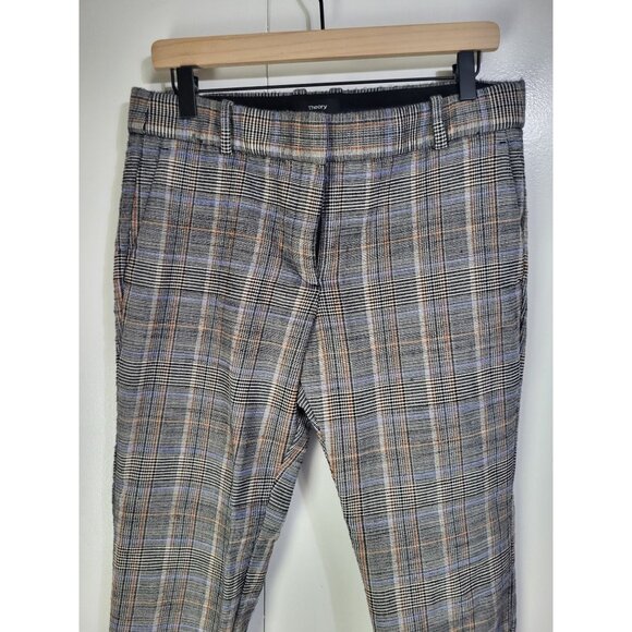 Theory Wool Blend Trousers Size 8 Autumn Plaid Straight Leg Ankle Acadamia - Picture 2 of 11